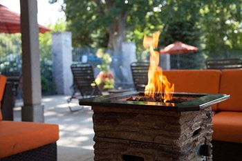 Pool-side gas fire pits
